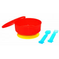Тарелка 132 на присоске с ложкой и вилкой разноцветный    1_1
